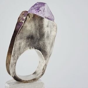 RAW AMETHYST STONE STATEMENT RING HANDMADE IN STERLING SILVER METAL SIZE 9
